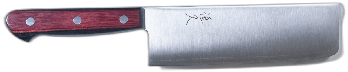 Tsunehisa SLD Nakiri - Migaki 165mm (Kırmızı Sap) bıçak anatomisi: ağız, sırt, sap ve tang bölümleri
