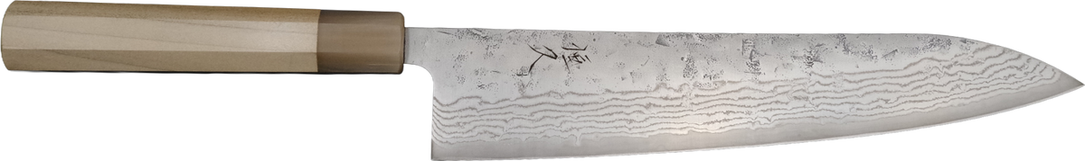 Tsunehisa SW Gyuto 240mm - Washiji Damascus bıçak anatomisi: ağız, sırt, sap ve tang bölümleri