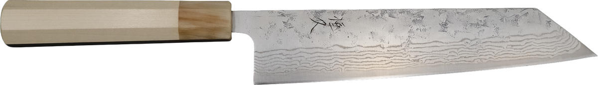 Tsunehisa SW Kiritsuke 210mm - Washiji Damascus bıçak anatomisi: ağız, sırt, sap ve tang bölümleri