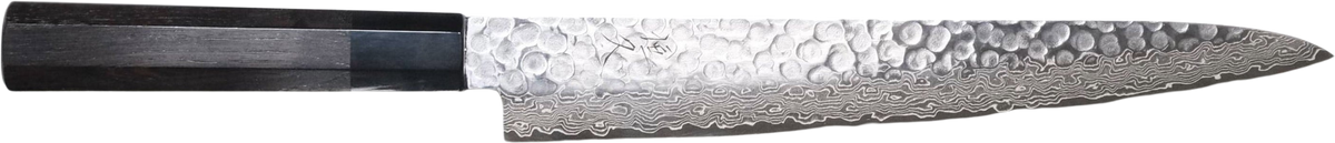 Tsunehisa VG-10 Sujihiki - Damascus Tsuchime 240mm bıçak anatomisi: ağız, sırt, sap ve tang bölümleri