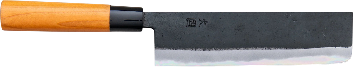 Yukihiro Sakai Shirogami #1 Nakiri - Kurouchi 180mm bıçak anatomisi: ağız, sırt, sap ve tang bölümleri